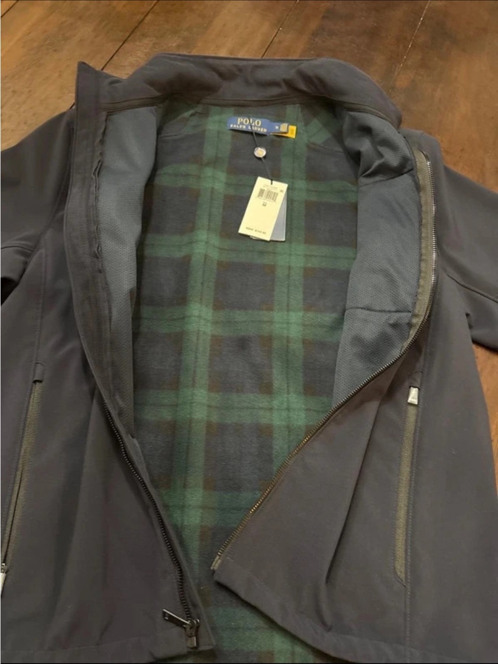 NWT Men’s Ralph Lauren Navy Jacket with Green Plaid Lining